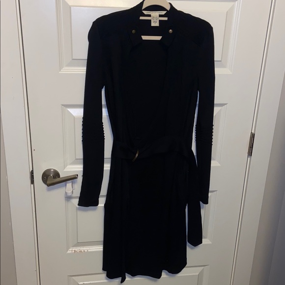Diane Von Furstenberg Black Wool Belted Biker Wrap Dress Size 8 - Picture 8 of 11